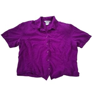 Vintage cropped silk button up with shoulder pads, size large